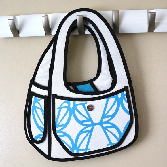 Cartoon Flat 2D Purse Handbag by Ruyhuang Blue White Fun Novelty Quirky - Picture 2 of 7